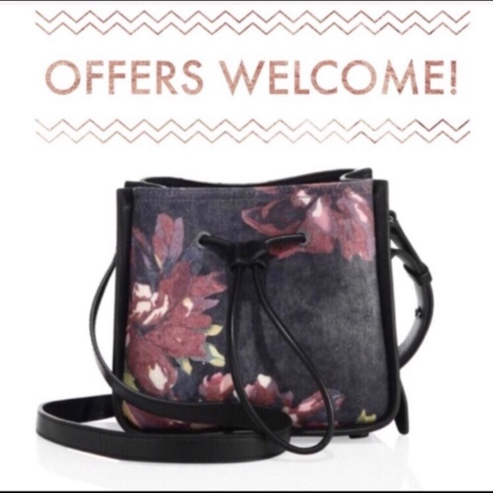 3.1 Philip Lim leather and painted denim black floral bucket bag- AUTH NWT - Picture 3 of 8